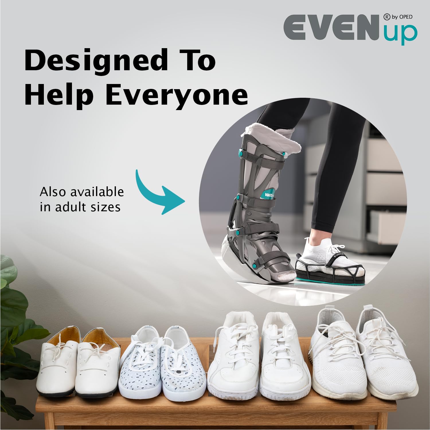EVENup - Shoe Lift for Walking Boot I Kids' Size XXX-Small I Shoe Balancer for Use with Fracture Boots or Leg Length Discrepancy I 3 Adjustable Heights for Gait Improvement I Shoe Leveler, Shoe Riser