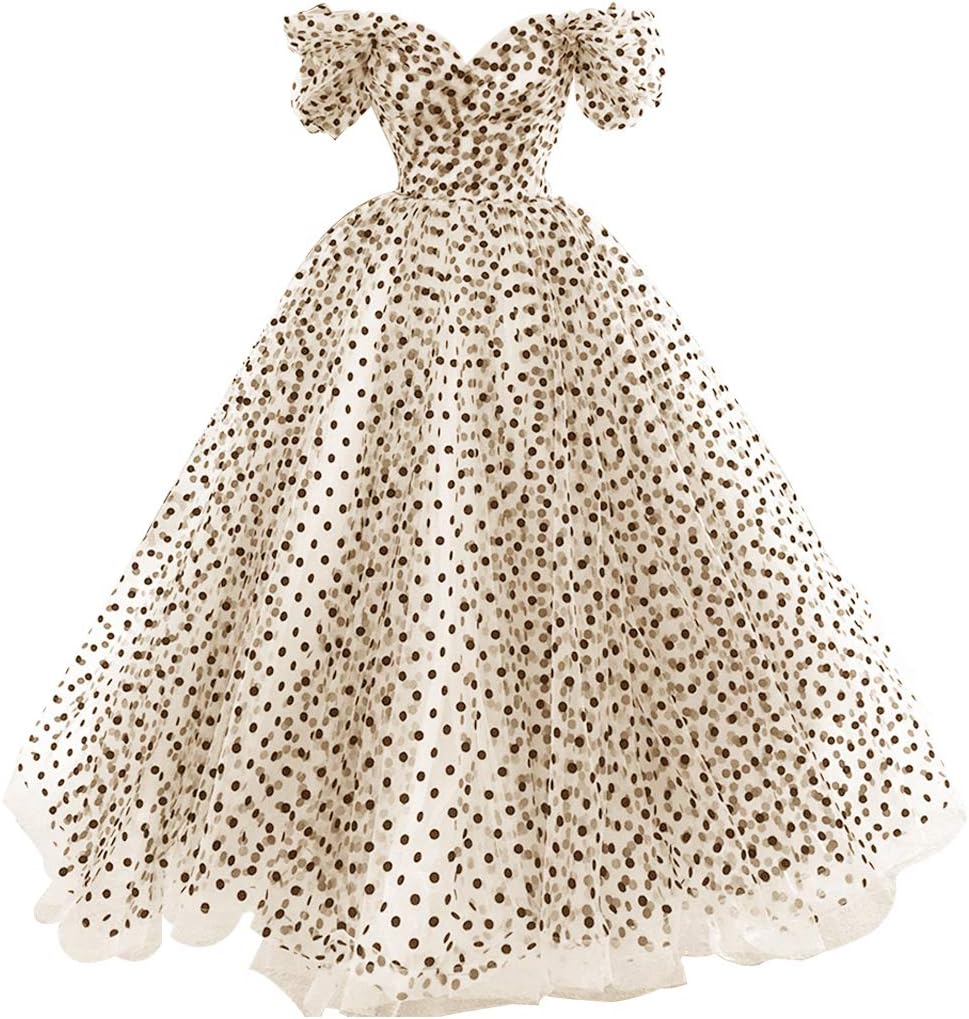 Xijun Vintage Polka Dots Tulle Prom Dresses for Women Off the Shoulder Formal Party Gowns