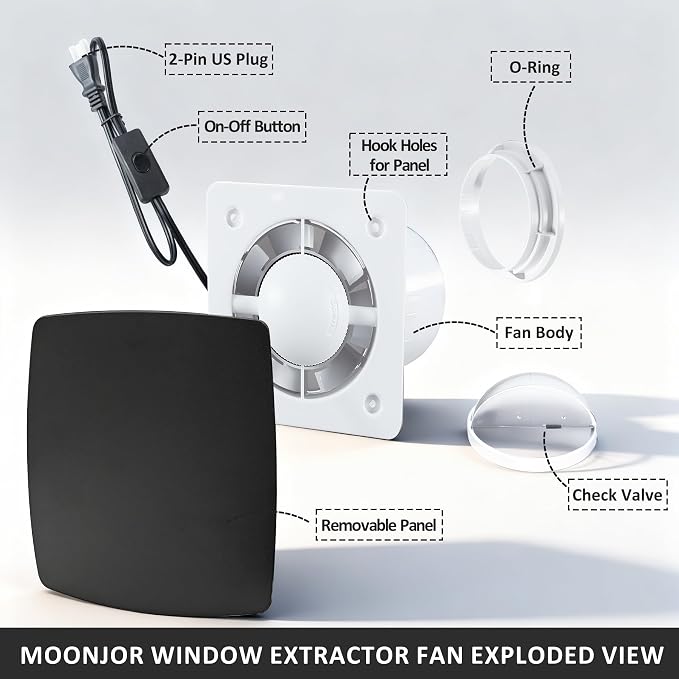 Ventilador extractor de 4 pulgadas, negro, ligero, para baño y garaje, montaje en pared, 110 V, 12 W, caudal 55 CFM miniatura 4