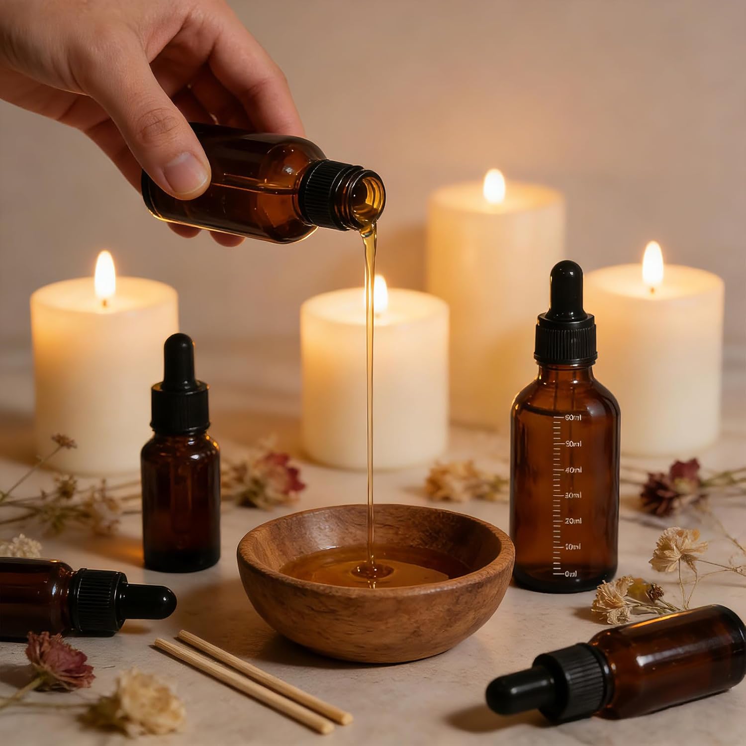 48 Pack 2oz Dark Amber Dropper Bottles with Measurement, 60ml Leakproof Tincture Bottles with Eye Dropper for Essential Oils, Perfume, Hair Oil, Liquids