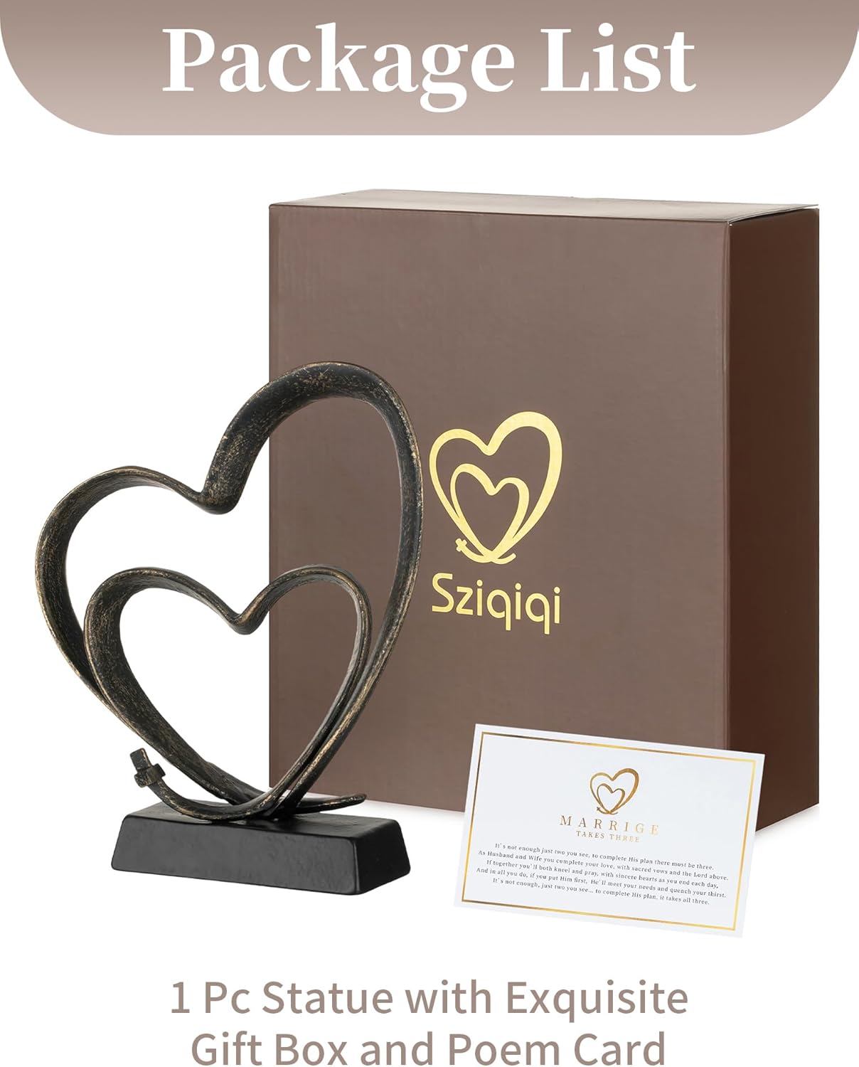 Sziqiqi Anniversary Wedding Gifts for Couple: 1st to 50th Anniversary Wedding Gifts for Her Him Newlyweds Husband Wife Women Men - Iron Heart Gift for 6th 20th 25th 40th Christmas Valentines