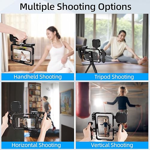 Miniatura 6 de Nitze Jaula para teléfono inteligente con asas laterales, kit de jaula universal de aluminio para teléfono inteligente, aparejo de video para