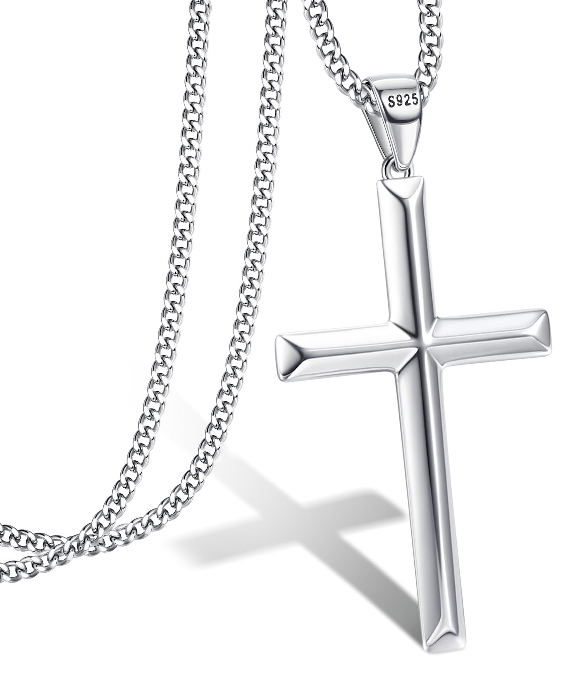 Adramata 925 Sterling Silver Cross Pendant Necklace for Men Women