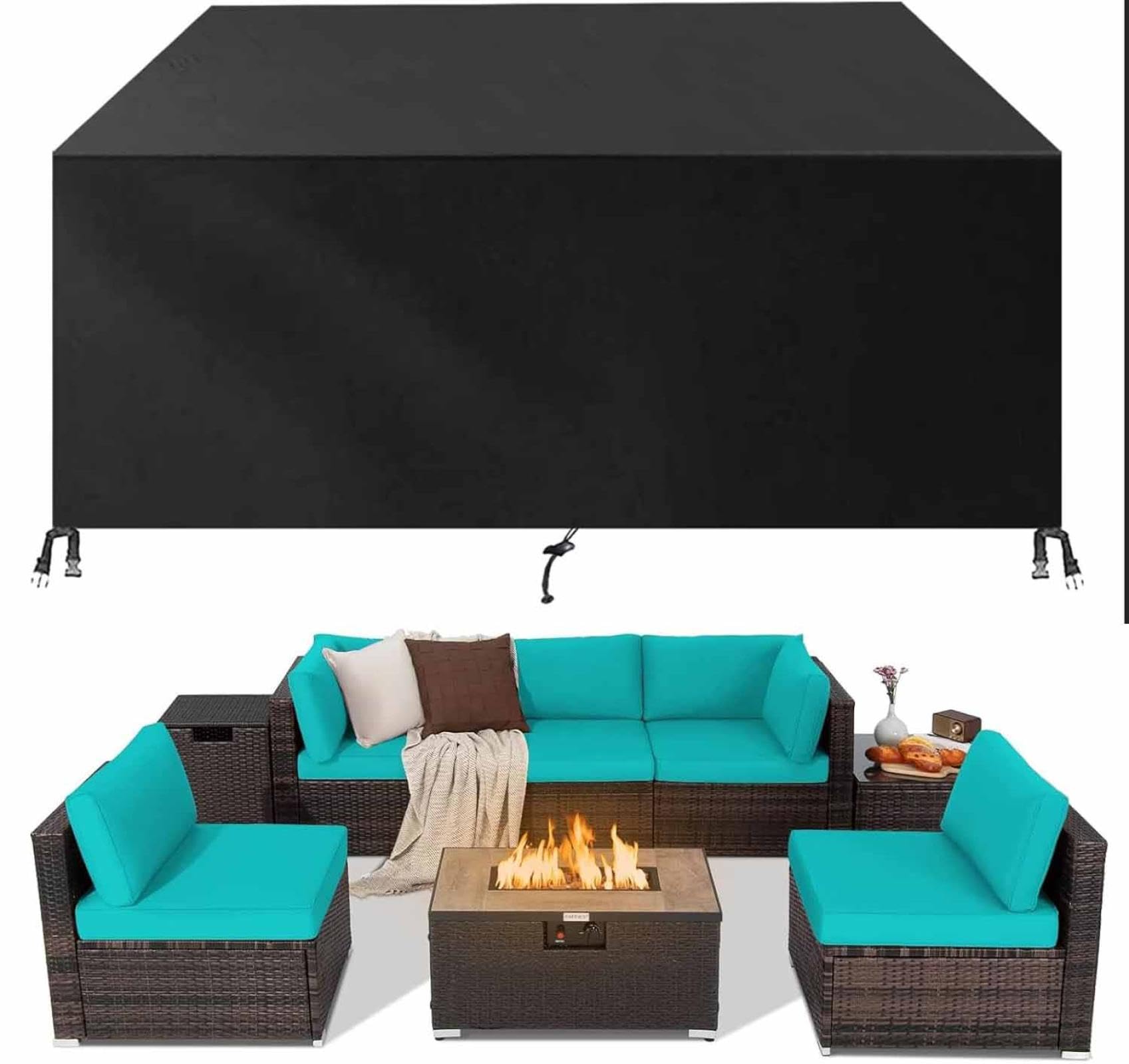 Housse salon de jardin en tissu de protection 420D Oxford noir haut de gamme