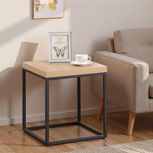 CENSI Mesa auxiliar cuadrada moderna, mesa auxiliar de 18 pulgadas para sala de estar, parte superior de madera extra gruesa de 1.6 pulgadas y marco