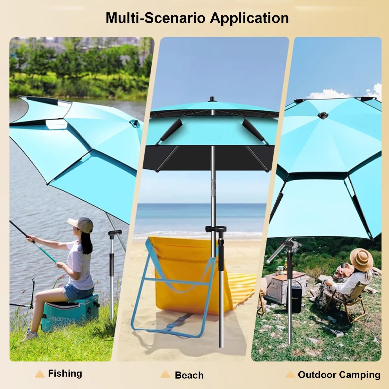 Sombrilla de Playa Antiviento, Sombrilla de Terraza Exterior con Brazo Robótico Ajustable, UPF50+ Parasol para Pesca y Camping al Aire Libre