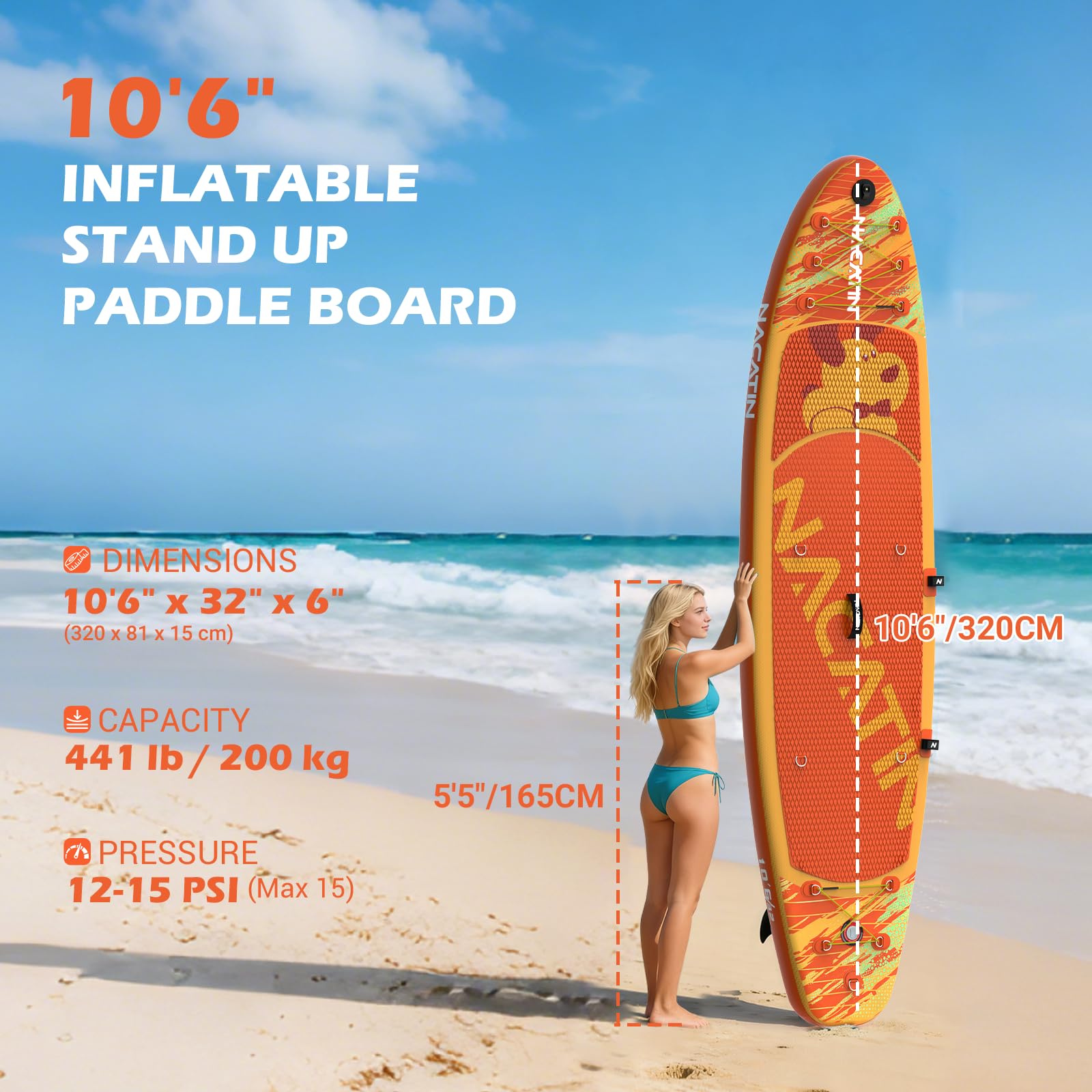 NACATIN Tavola gonfiabile per paddle (arancione)