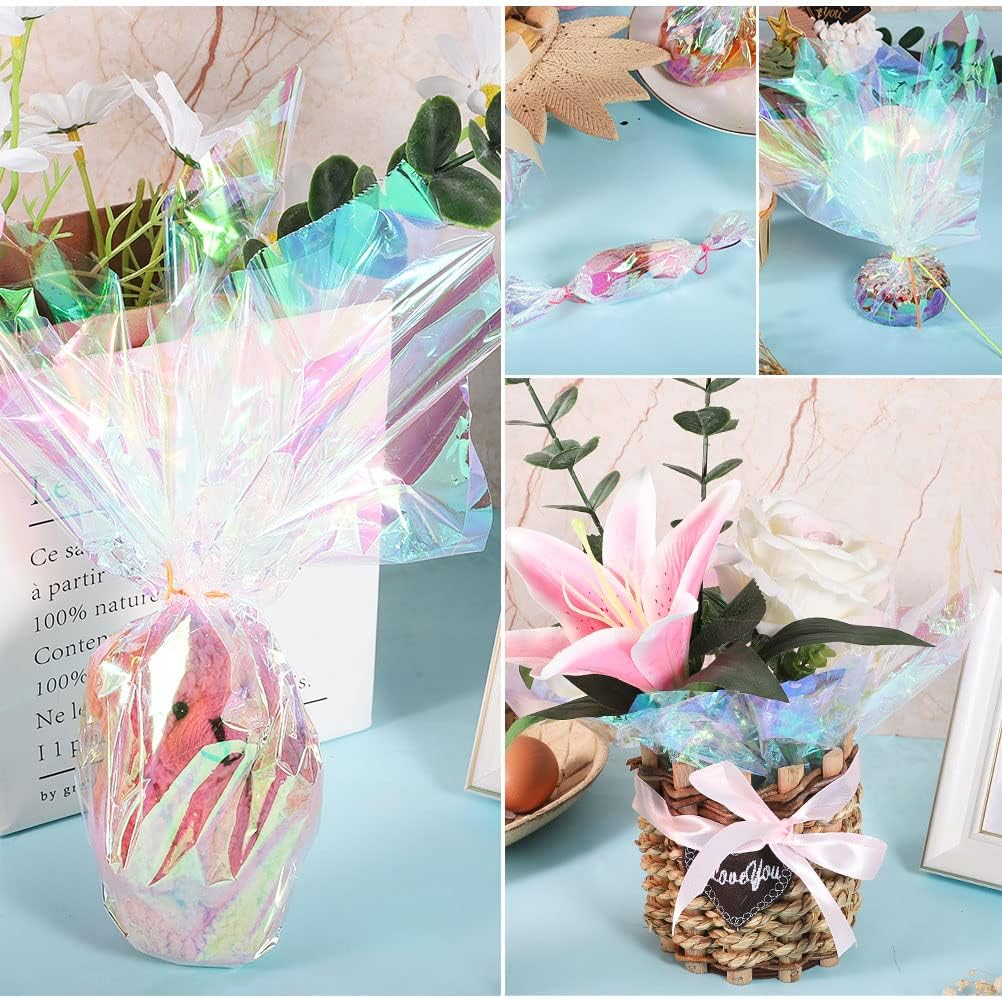 Pengxiaomei 32in x 50 Ft Iridescent Cellophane Wrap for Gift Baskets Flower Wrapping Paper Holographic Cellophane Wrap Roll for Gift Floral Bouquet Wrapping : Health & Household