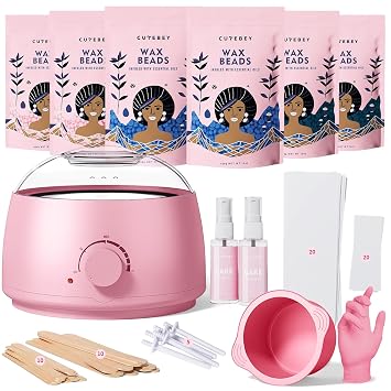 Home Waxing Kit for Women MenBikini Hard Wax Kit for Hair Removal Sensitive Skin Brazilian Face Waxing with Wax Beads Wax Machine Silicone Pot for Salon Home