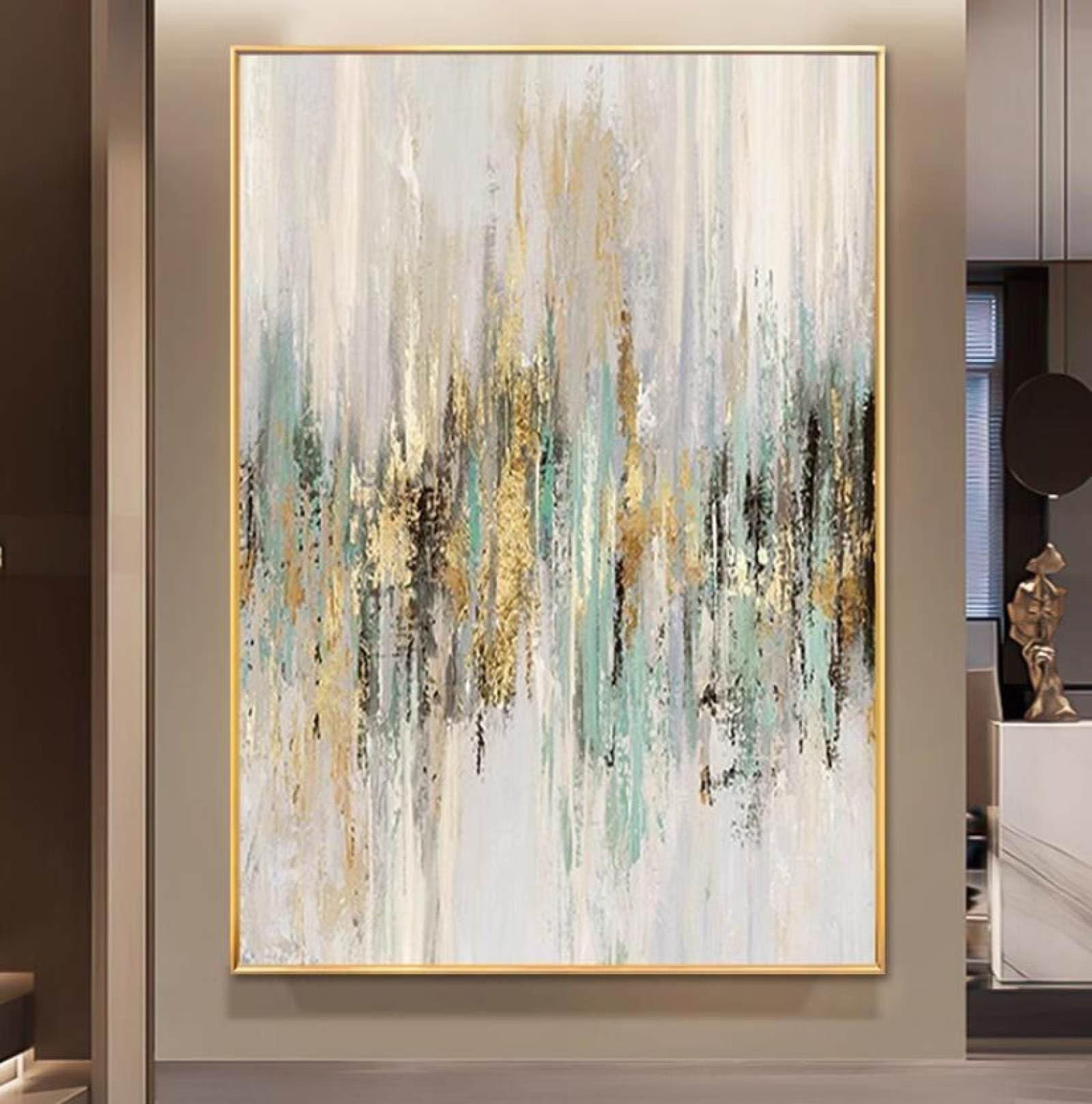 Peinture à l'huile texturée peinte à la main avec feuille d'or pour salon chic