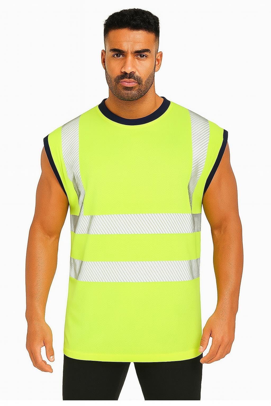 Candid Styles® Hi Vis Viz Work Utility Sleeveless Vest, High Visibility Round Neck Safety Security Workwear Reflective Double Tape Tank Top (Yellow, X-Large)