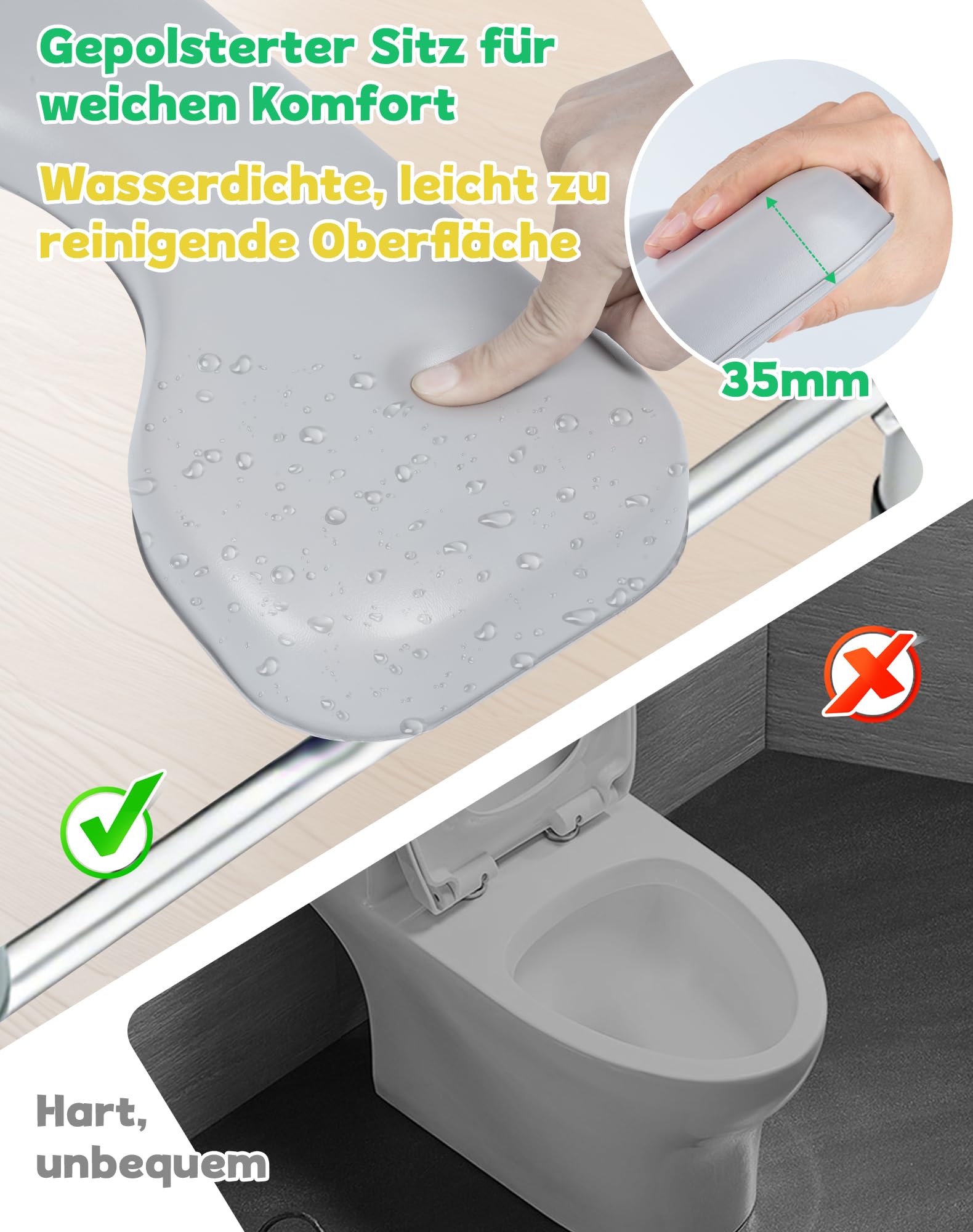 Toilettensitzerhöhung mit Armlehnen 15cm WC Sitzerhöhung Toilettenaufsatz für Senioren Erhöhter Toilettensitz 7 verstellbar Höhe Toilettenerhöhung für Erwachsene Aufstehhilfe Toilette bis zu 150kg