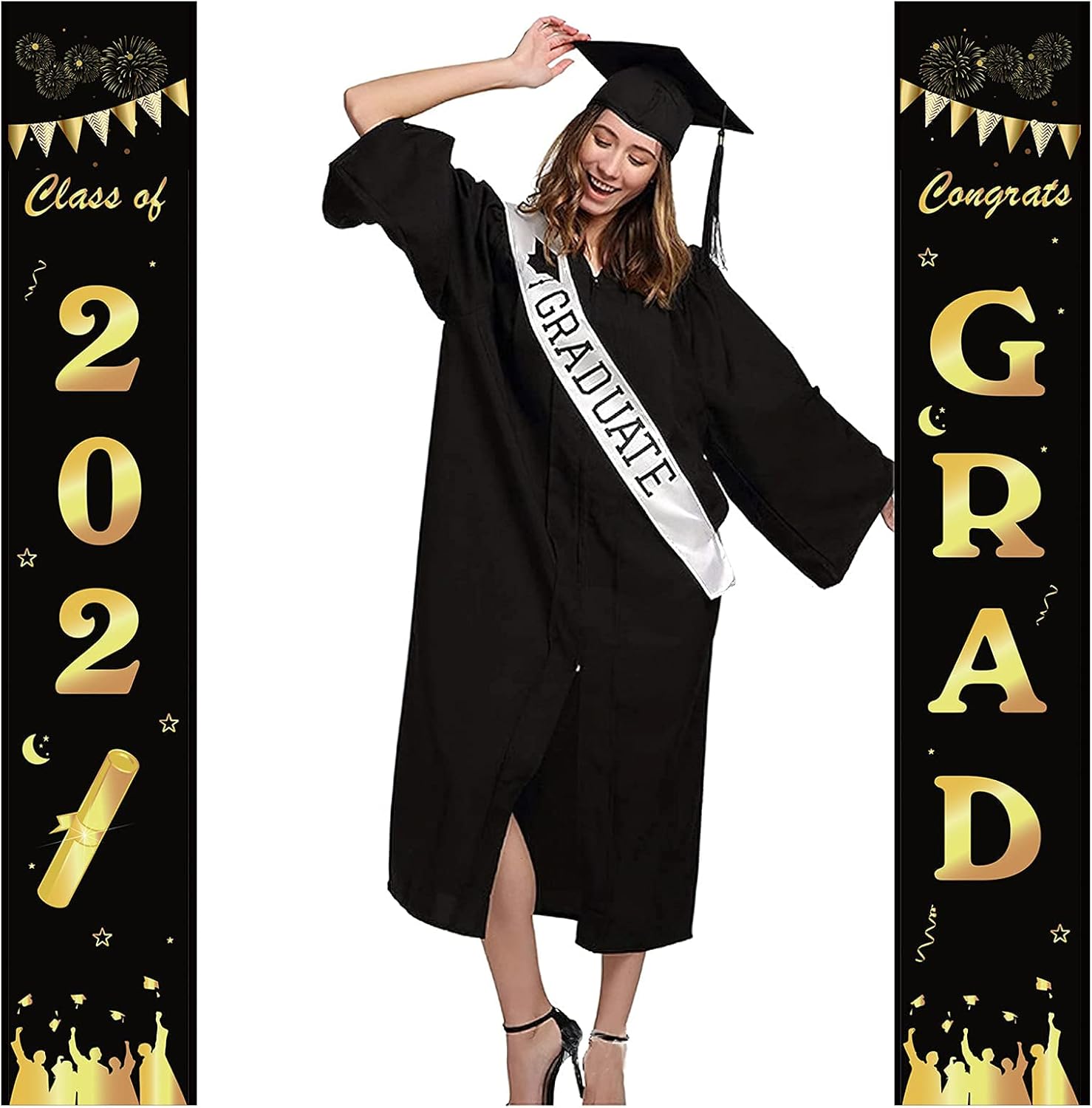 Red And Gold Graduation Hanging Decorations - 33 Piece Foil Swirls For Class Of 2021 Parties