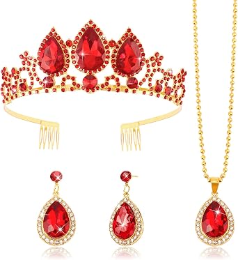 Descendant 4 Queen of Hearts Crown Earrings and Necklace Set, Crystal Red Heart Crown for Women Girls, Queen of Hearts Accessories for Halloween, Birthday, Christmas