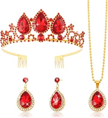 Queen of Hearts Crown Earrings and Necklace Set, Costume Accessories