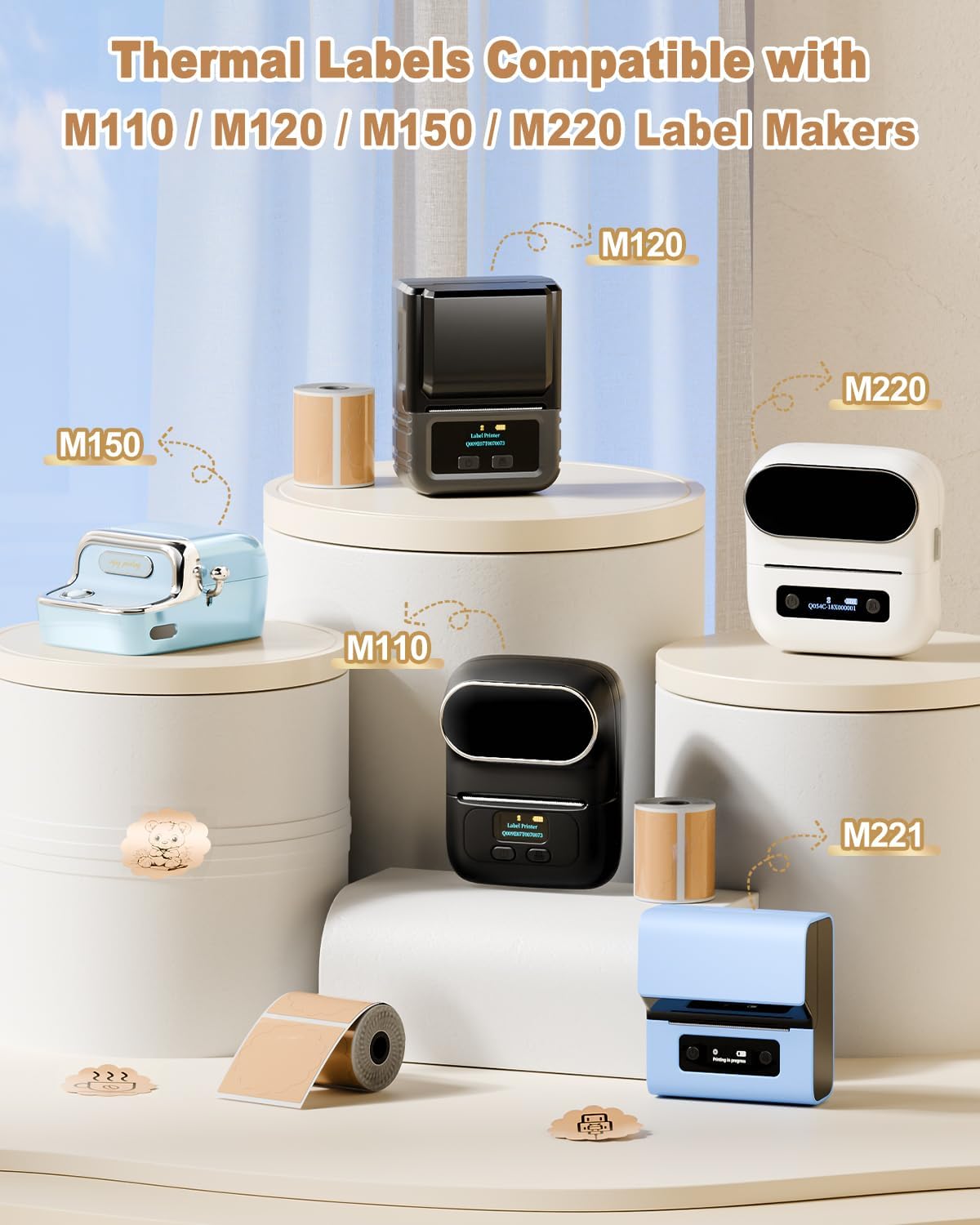 Phomemo Thermal Labels-Brown Round Kind of Flower Shaped 1.96" x 1.96"(50x50 mm) for Barcode,Address,Business,Logo,DIY,Home Tag, for M110/M220/M221/M100/M250 Label Maker, Black on Brown, 140/roll - Image 3