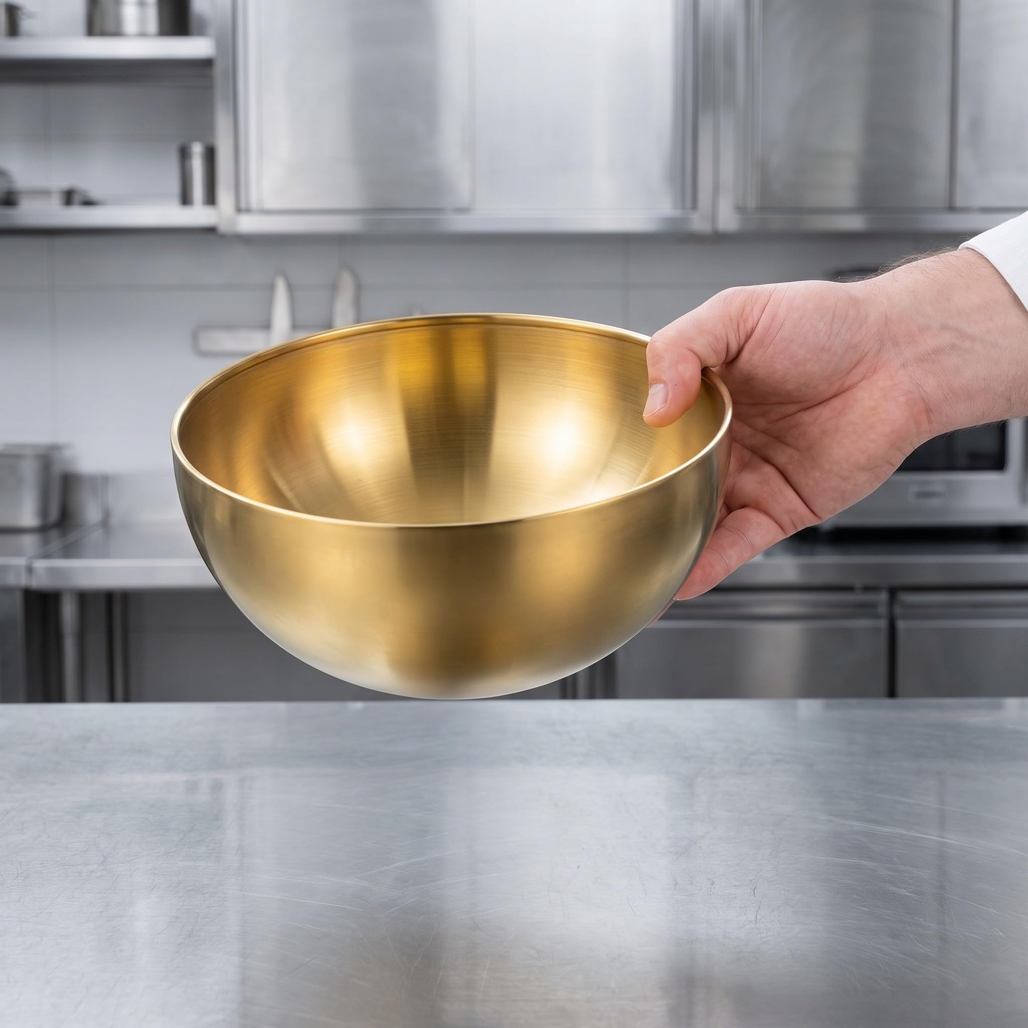 OUNONA 10 cuencos de acero inoxidable para ensalada, grandes, dorados, para mezclar, ideales para ramen, sopa, aperitivos, la cocina y reuniones festivas (15 cm).
