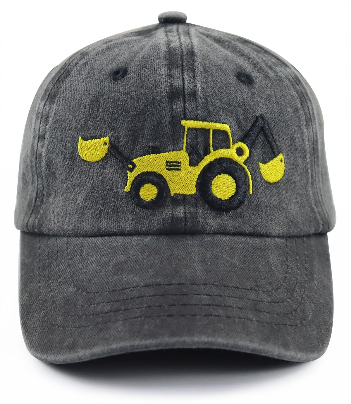Construction Site Vehicles Hats for Boys Girls Age 3-10, Adjustable Vintage Embroidered Kids Baseball Cap