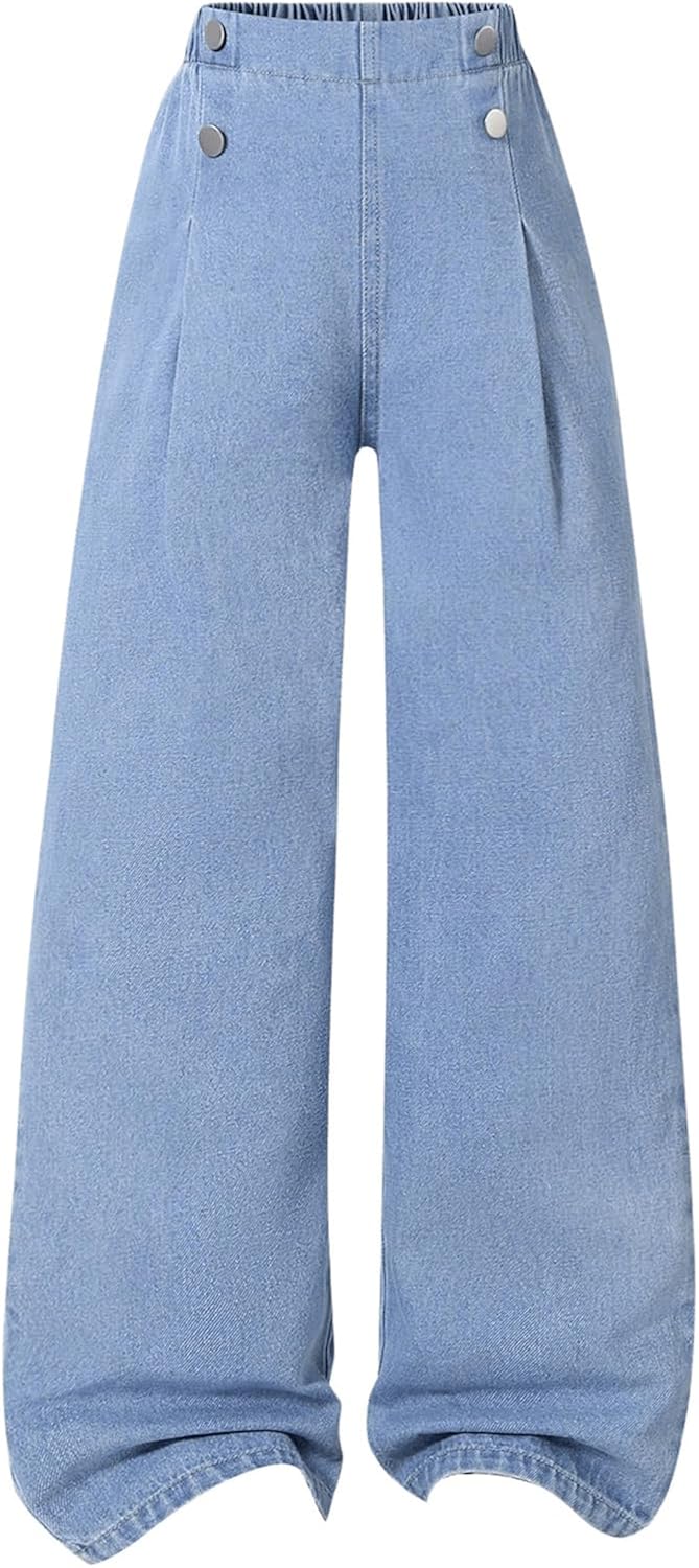 SHENHE Girl's Cute Cherry Graphic Straight Leg Jeans Embroidered Loose Long Denim Pants