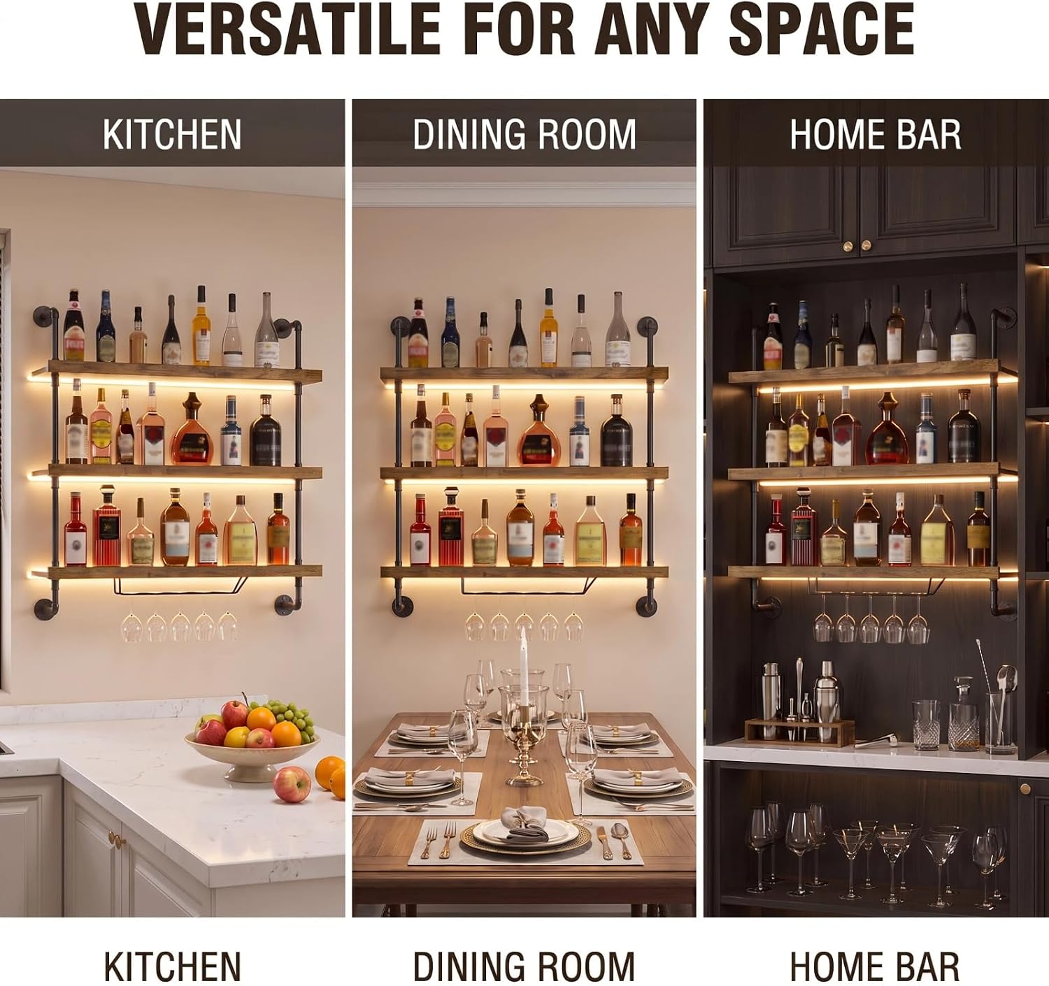 Wall Mounted Wine Rack with LED Lights,23.6W