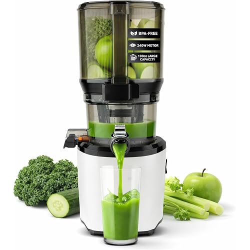 Kuvings AUTO10 Cold Press Juicer Machine – Self-Feeding for Hands-Free Use – Easy to Clean, Quiet 240W Motor, 100 oz Large Masticating Juicer – Designed for Silky Juice with Low Pulp – White