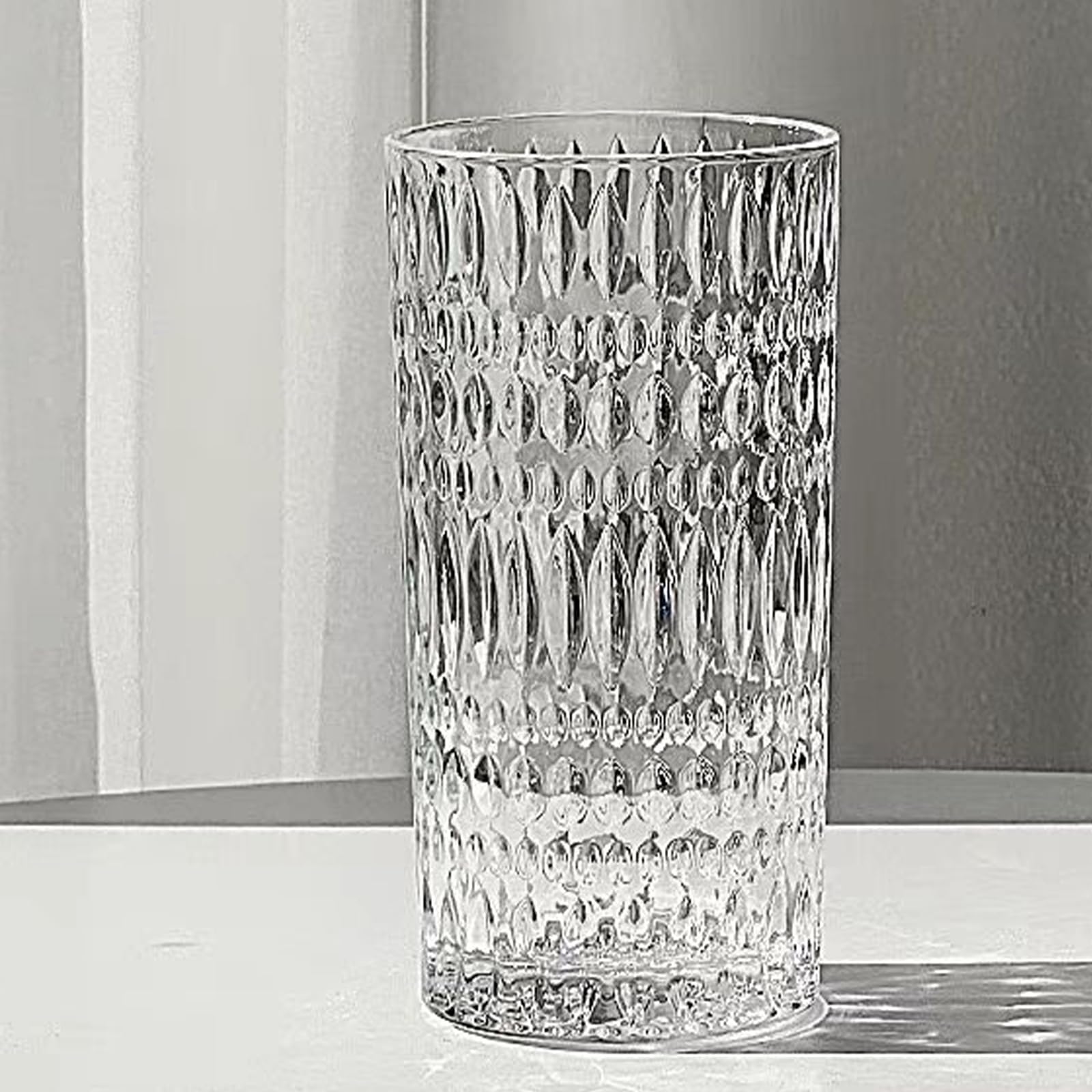 Elegantes vasos Highball, juego de 4 vasos de 15 onzas, vasos de vidrio altos únicos para fiesta, bar, cena, hotel, sin plomo, apto para lavavajillas