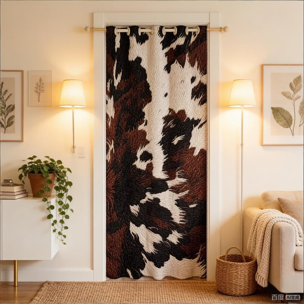 Cowhide Printed Doorway Curtain Privacy Farmhouse Cow Fur Room Divider Curtain Cover Cow Skin Cabin Lodge Insulated Thermal Curtains for Room Divider Curtain Cover Door Curtain 150x203cm 1 Panel — image 1