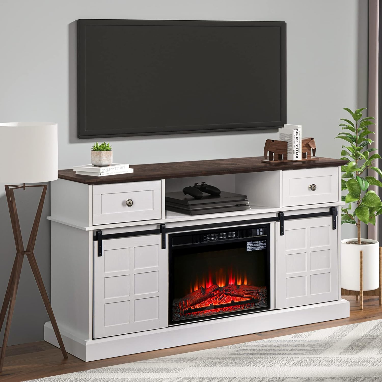 Amazon.com: White Fireplace TV Stand for 65 inch TV, Entertainment ...
