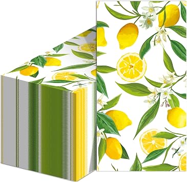 50PCS Lemon Guest Towels Lemon Yellow Citrus Fruit Hand Napkins Paper Napkin Hand Towel Disposable for Bathroom Wedding Holiday Anniversary Birthday Party Bridal Baby Shower Decorative Towels