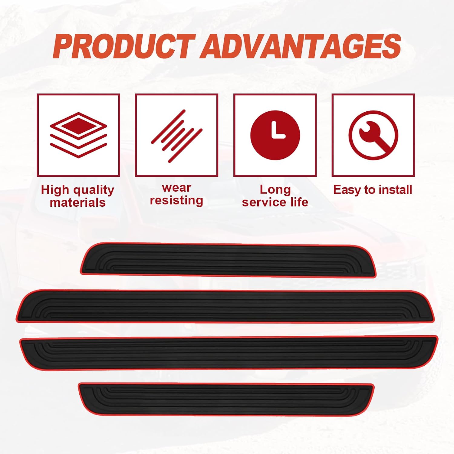 4 Pieces Universal Car Door Sill Protectors Anti Scratch and Waterproof Door Edge Guards for Car Truck SUV PVC Threshold Protector Cover Black with Red Edge