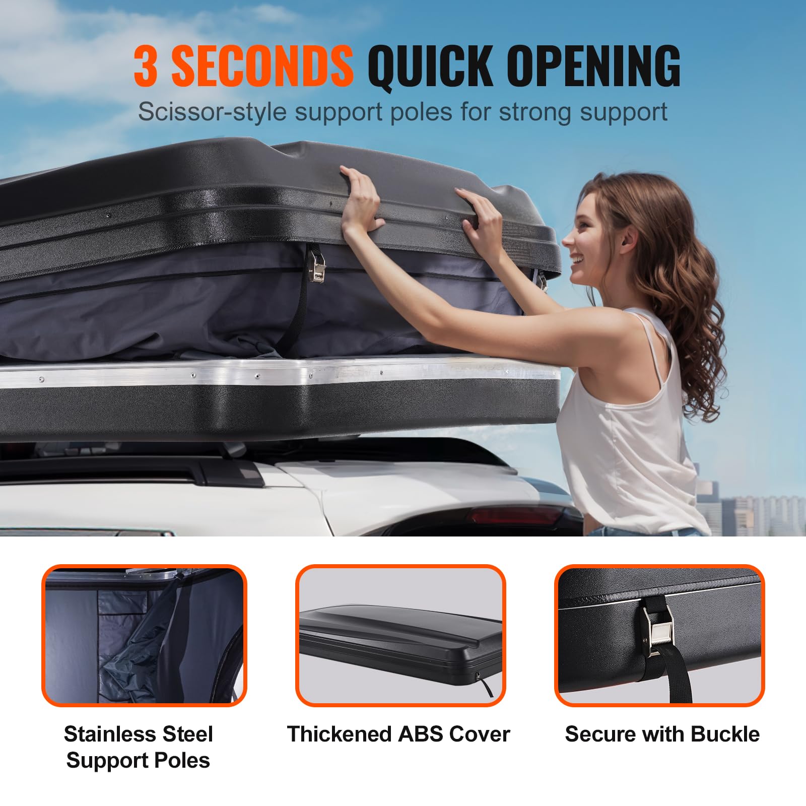 VEVOR Tenda da Tetto Rigida per 2-3 Persone, con Scala Telescopica e Materasso Spesso, Impermeabile e Antivento per Jeep SUV Van Pickup Truck