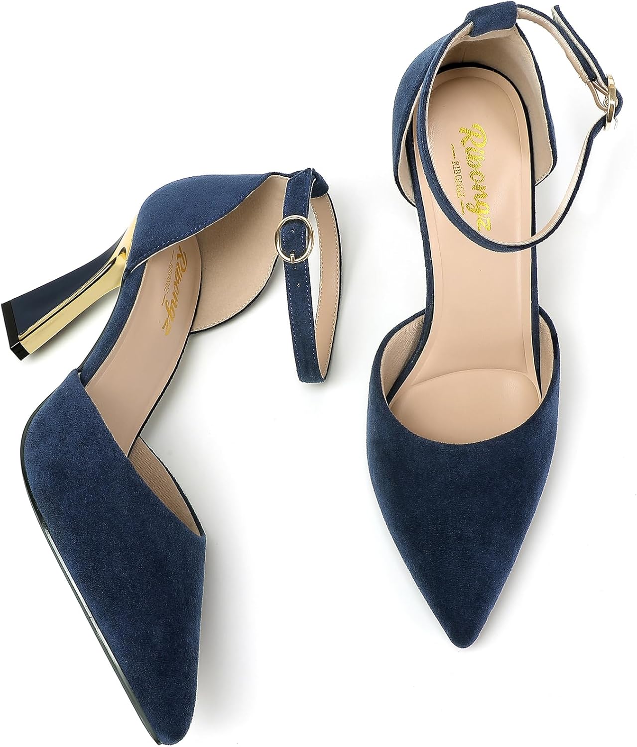 RIBONGZ Women's Closed Pointed Toe Heels Ankle Strap High Pumps Elegant Strappy Stiletto Dress Shoes for Work Party Evening Casual Office - Image 6