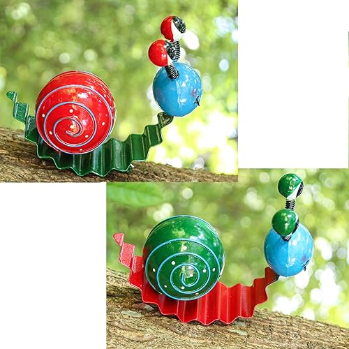 Miniatura 5 de Decoración de metal para jardín, bonito caracol, patio, césped, patio, decoración de valla para exteriores, juego de 2 (rojo, verde)