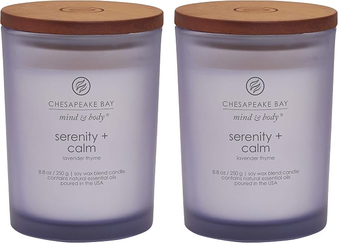 Chesapeake Bay Candle Scented Candles, Serenity + Calm (Lavender Thyme) Medium Jar, 2-Pack, Perfect for Home Décor and Gifting