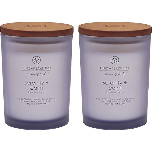 Chesapeake Bay Candle Scented Candles Serenity + Calm (Lavender Thyme) Medium Jar 2-Pack Perfect for Home Décor and Gifting
