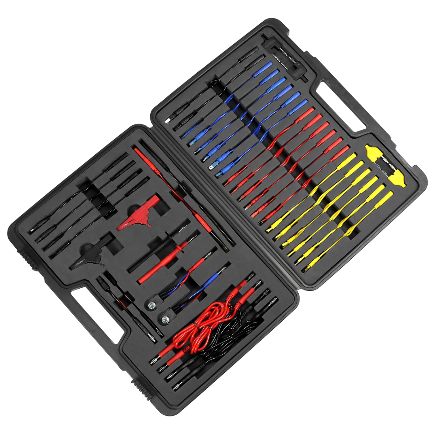 QWORK® 92 Pièces Fils de Test Multimètre Kit, Multifonctionnel Diagnostic Kit de Circuit Automobile avec Pinces Crocodile, Sondes, Bornes de Connexion