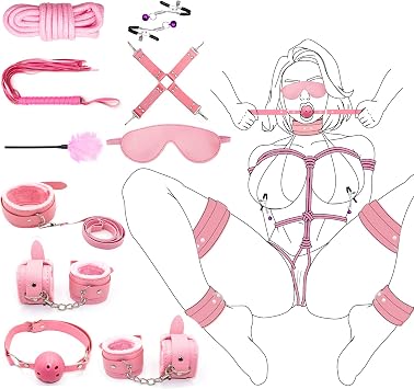 Couples Sexy Gift Sets 4pcs Set,Leather Restraints Ball Mouth Plug for Women, Adjustable Accessory for Couples Play Pink ZF01