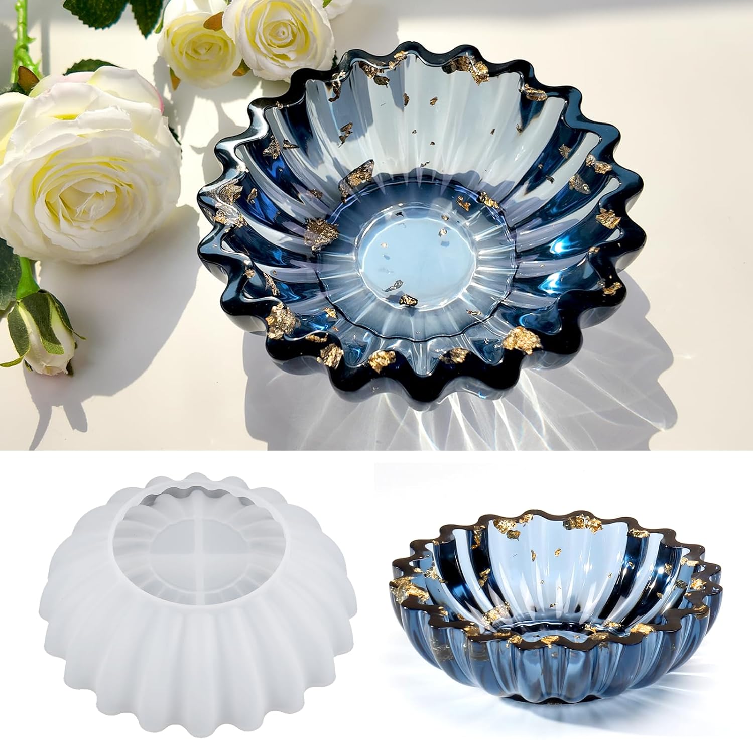 Resin Molds for Bowl, 6.02 x 1.89 inches Flower Tray Silicone Molds for Resin, Epoxy Resin Molds for DIY Jewelry Holder Trinket Container Box Candle Holder