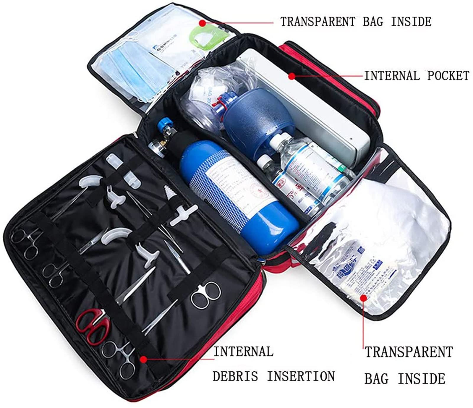 Kit De Primeros Auxilios Compacto Kit De Supervivencia para Trauma De Emergencia con Compartimentos Etiquetados, Kit De Rescate De Emergencia Impermeable Al Aire Libre De Gran Capacidad