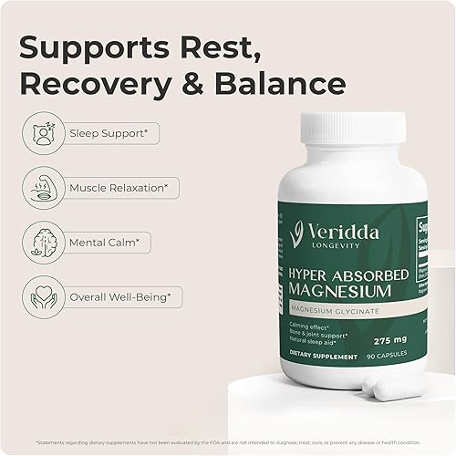 Miniatura 4 de Glicinato de magnesio hiperabsorbido 275 mg, ayuda natural para dormir, alivio del estrés, 90 cápsulas