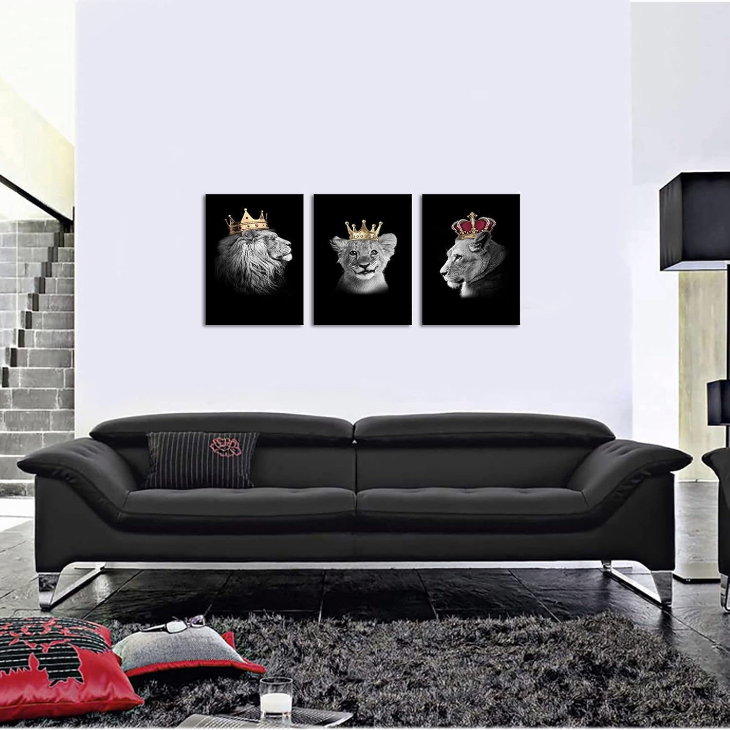 NutArtPic Lion Family Canvas Wall Art King Lion and Lioness Picture Painting Black and White Picture Artwork for Bedroom Living Room Office Decor 12"x16"x3pcs (Small)