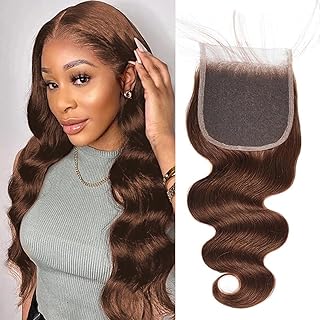 Brown Closure Human Hair 4# Chocolate Brown Lace Front Closure Body Wave Transparent Lace 4 By 4 Pre Plucked Free Part 100% Unprocessed Brazilian Virgin Human Hair 10 Inch