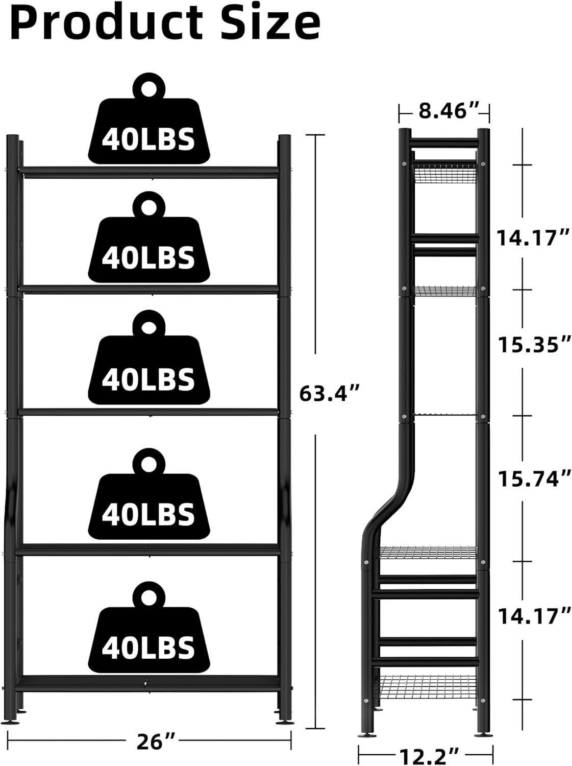 5-Tier Plant Stand Indoor Outdoor, 64" Tall Metal Ladder Shelf for Multiple Flower Pot Holder, Waterproof Corner Garden Rack for Balcony Living Room, Black
