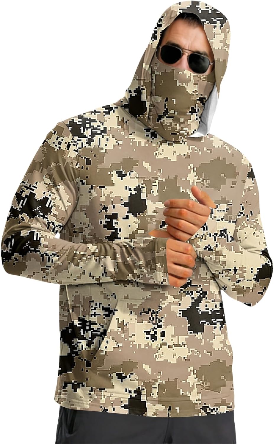 Mens UPF 50+ Long Sleeve Shirt with Mask Sun Protection Cooling Blouse Uv Rash Guard Hiking Hoodies Quick Dry Shirts