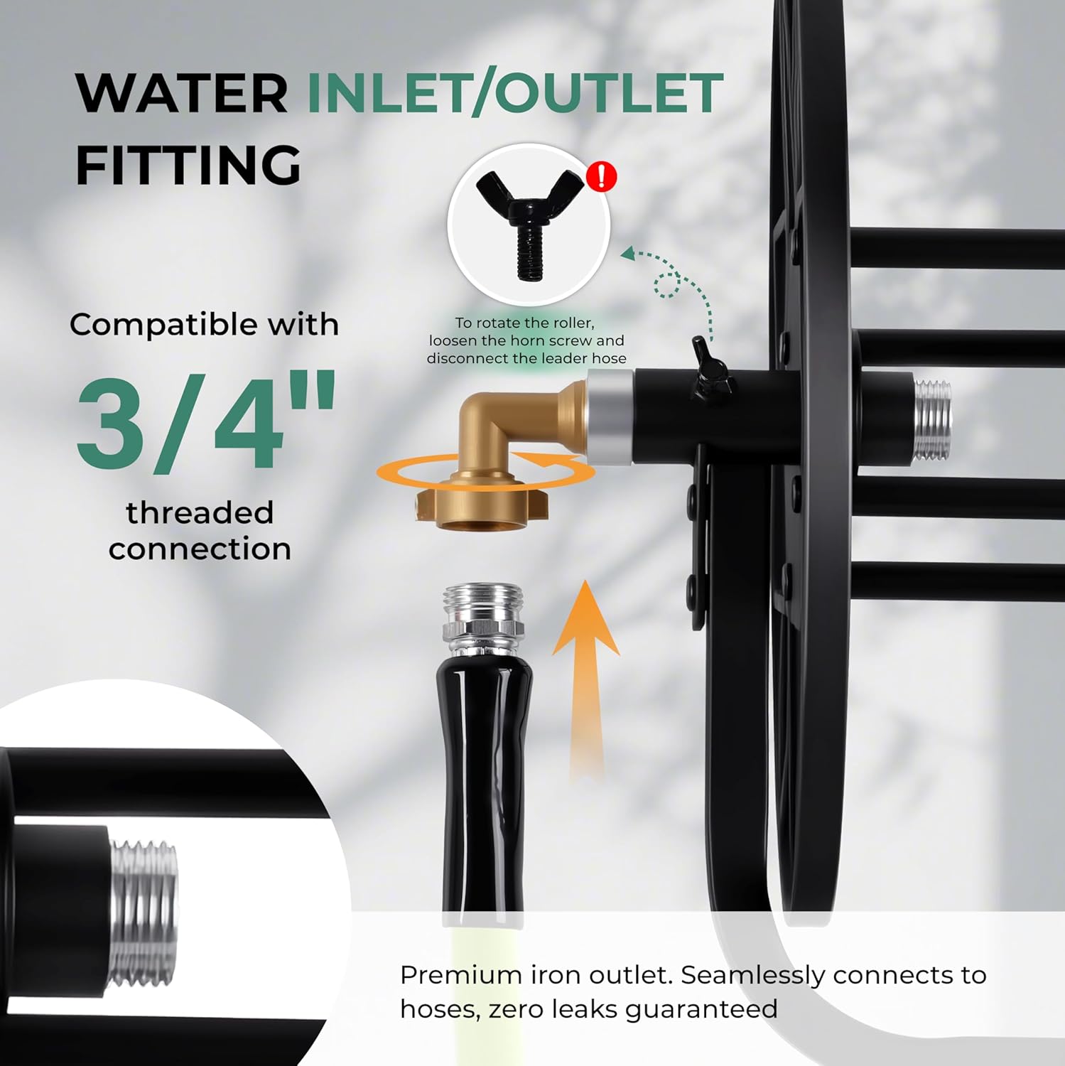 Garden Hose Reel - Heavy Duty Outdoor Turntable Water Hose Holder with Sturdy Cross Base, 100 ft of 5/8" Hose Capacity, Height Adjustable 360 Degree Rotate Freestanding Hose Stand for Yard