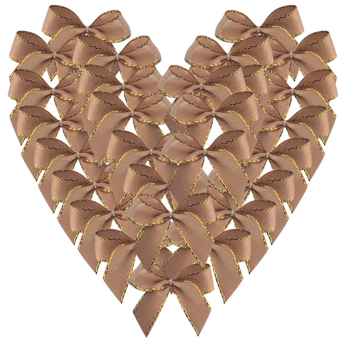 Micomon 50pcs 1.2-InchMini Ribbon Bows for Crafts Small Gold Edge Khaki Ribbon Bows Christmas Decoration Embalishement Scrapbooking(3/8",Khaki)