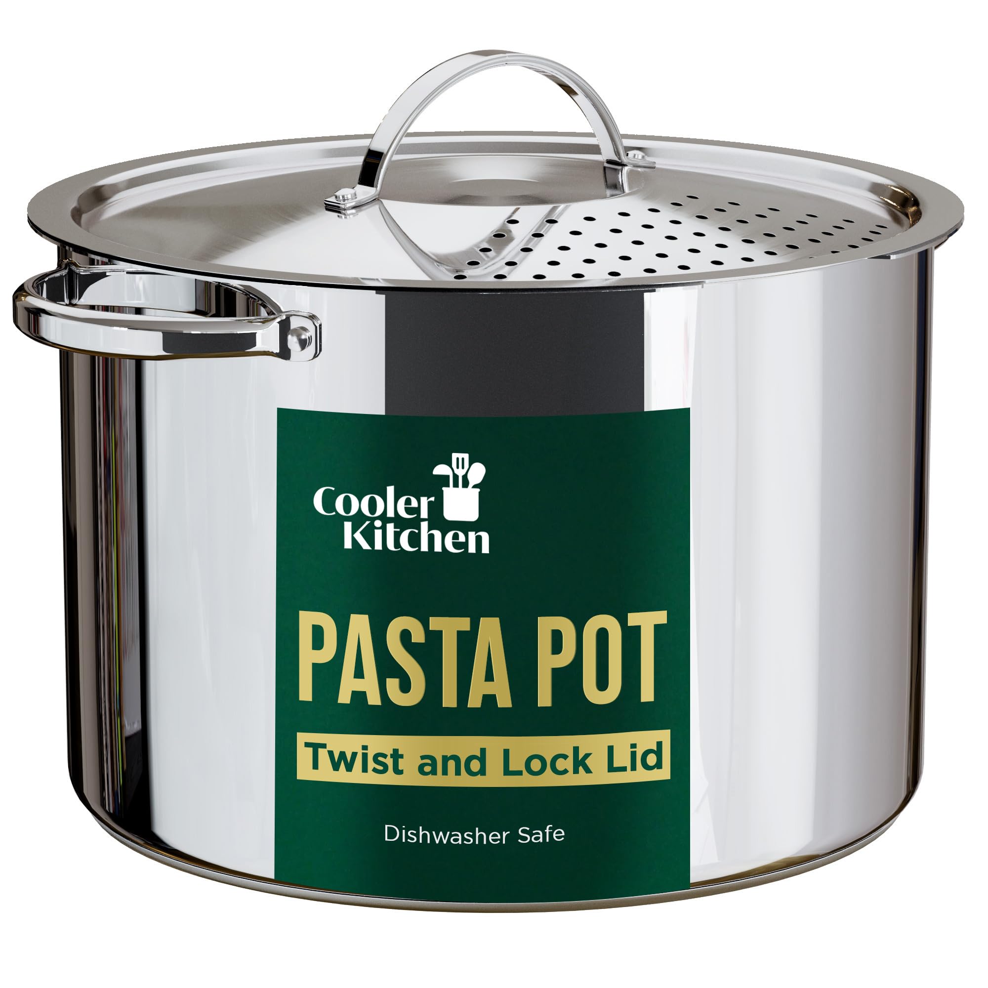 Stainless Steel Pasta Pot with Strainer Lid - 5.5 Quart Large Spaghetti Pot - Twist & Lock for Easy Drain & No Colander Or Strainer Basket Insert Needed - Dishwasher Safe Pots