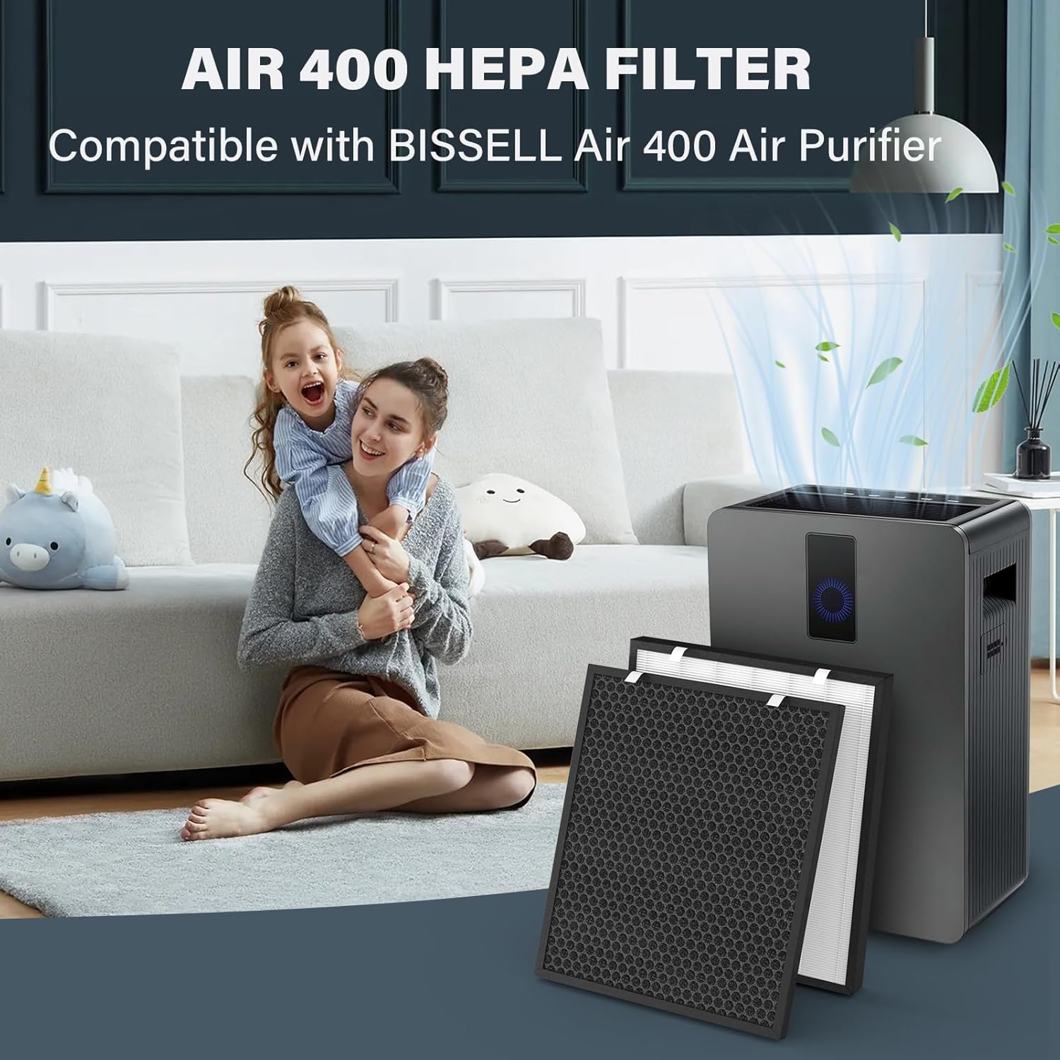 Air400 Filter Replacement for Bissell Air400, 2 True HEPA and 2 Carbon Filter with 8 Pre-Filter, Compared to Part #2521,2520,3365 - Image 5