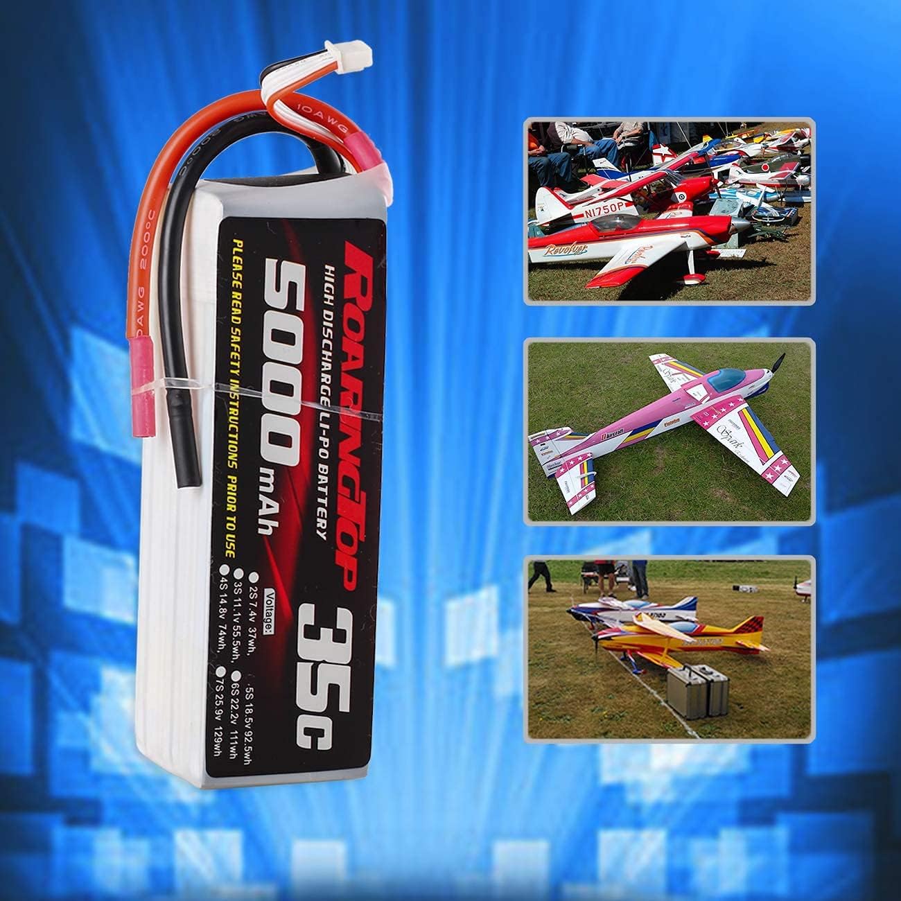 Best Deal RoaringTop 5000mAh 5S 35C 18.5V RC Lipo Battery Without Plug (Lead-Out Wire) for F3A Model Airplane(2 Packs)