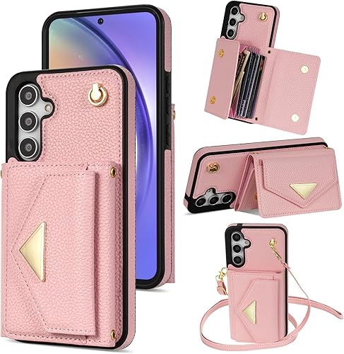 Asuwish Funda para teléfono Samsung Galaxy A14M14 5G con tarjetero y ranura para tarjeta de crédito, soporte para hombro, correa cruzada, cordón